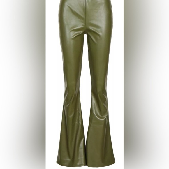 LEATHER LOOK PU FAUX LEATHER FLARES - Picture 2 of 4